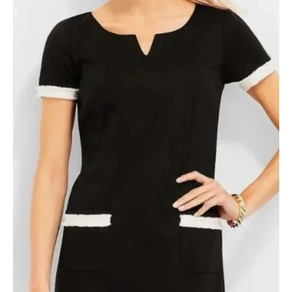 Talbots Ponte Shift Dress Fringe Pockets Black White Stretch Lined Plus Size 22W - Picture 5 of 11